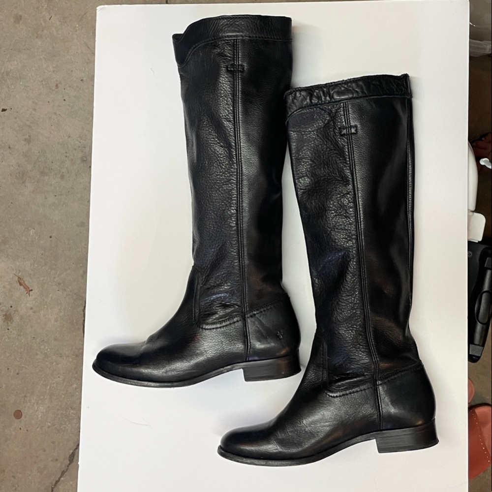 Frye Cara roper 3478329 pull on black Leather tall Boots, 8.5 women’s